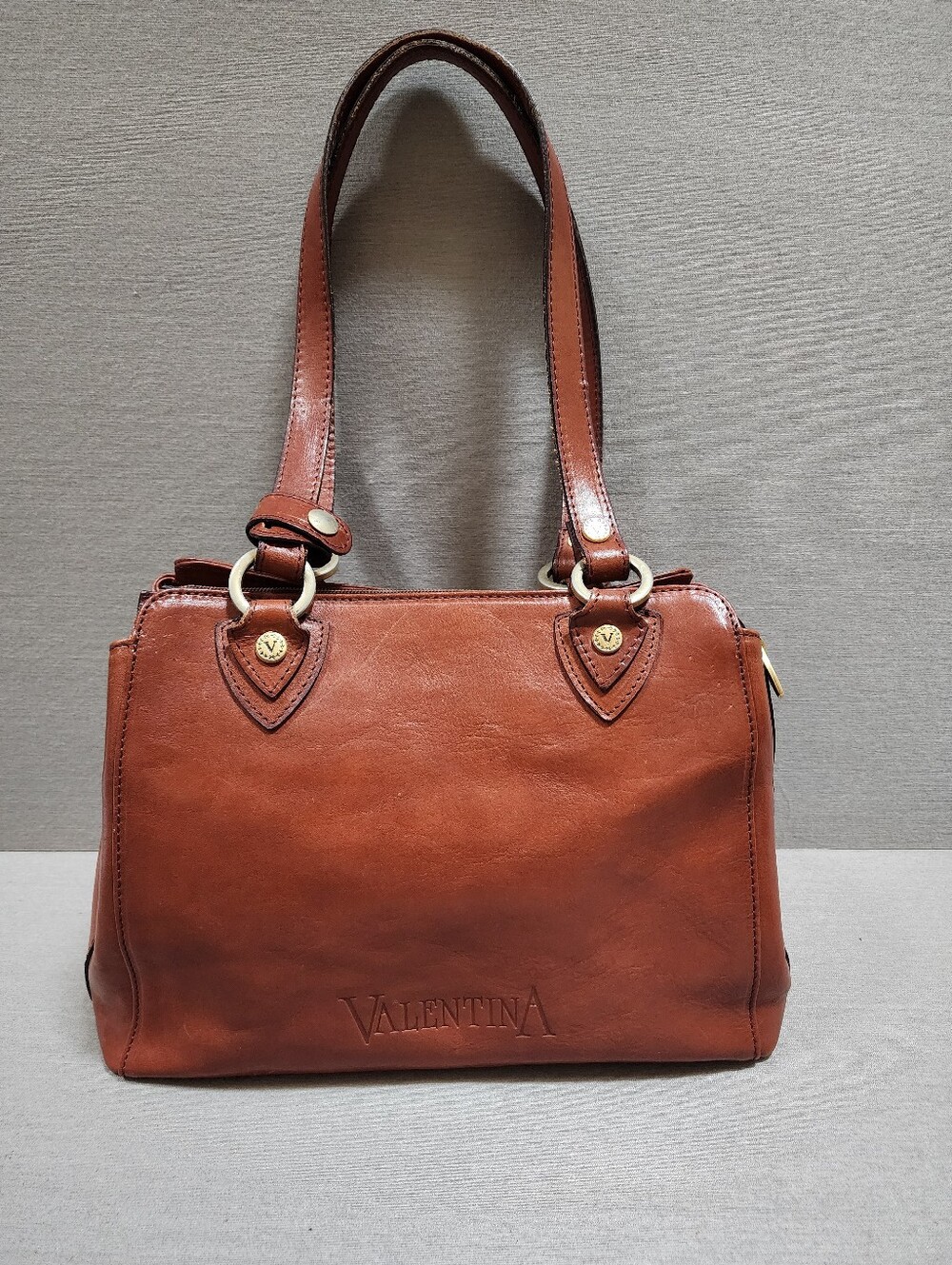 VINTAGE VALENTINA BROWN/COGNAC ITALIAN LEATHER SATCHEL/SHOULDER BAG EXCELLENT